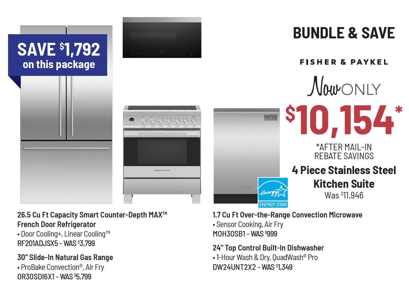 Bundle & Save - KitchenAid - 4 Piece Stainless Steel Kitchen Suite Was $11,196, Now Only $7,921 After $500 Mail-In Rebate Savings