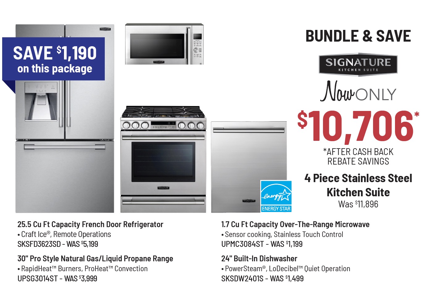Bundle & Save - Jennair - 4 Piece Stainless Steel Kitchen Suite Was $10,096, Now Only $8,582* *After Instant Savings