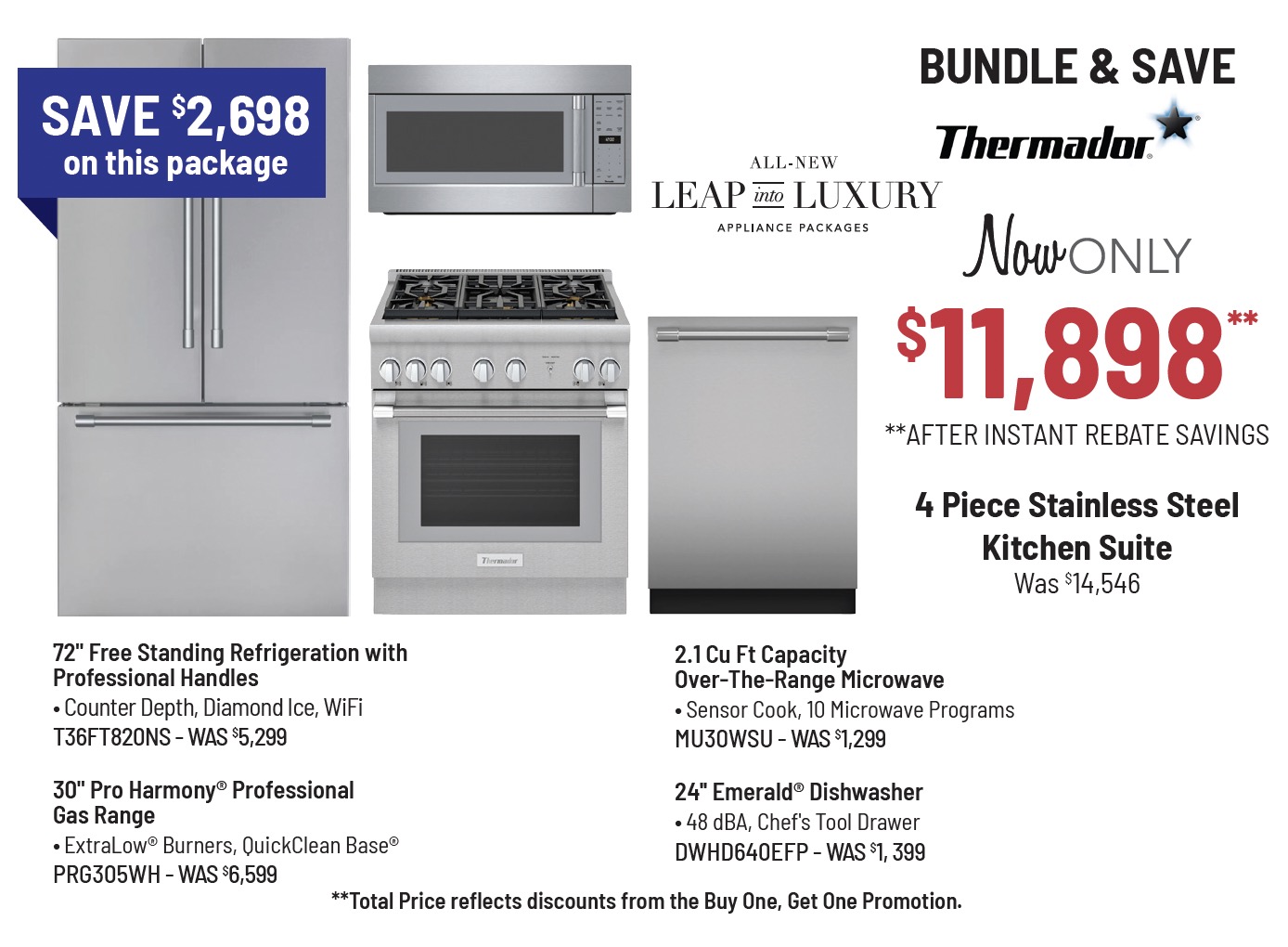 Bundle & Save - Thermador - 4 Piece Stainless Steel Kitchen Suite Was $13,846, Now Only $9,948* *After Mail-In Rebate