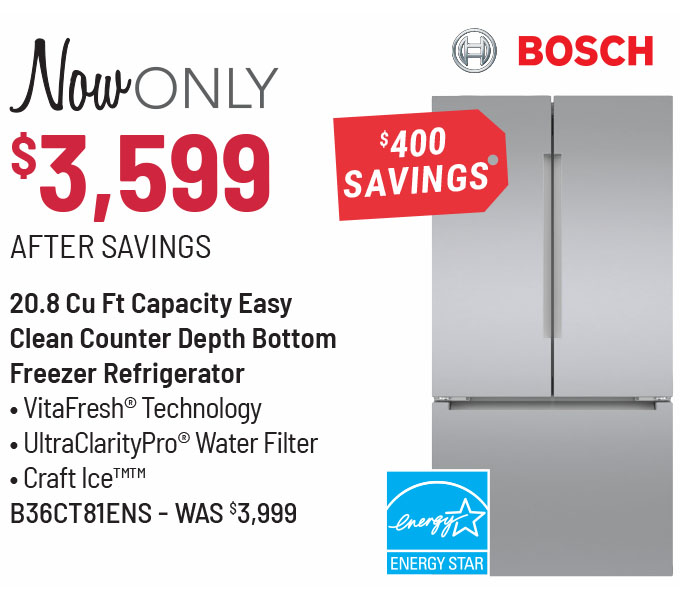 Bosch® 800 Series 36 in. 20.8 Cu. Ft. Easy Clean Stainless Steel Counter Depth Bottom Freezer Refrigerator