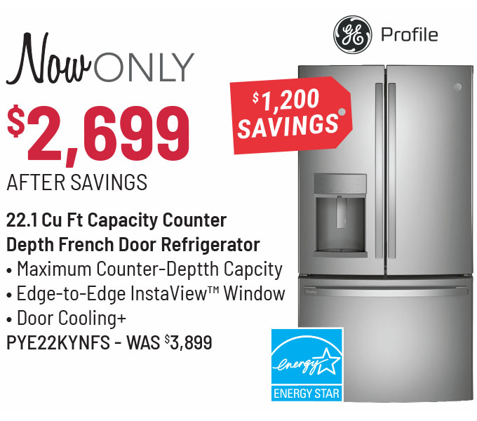 GE Profile™ 36 in. 22.1 Cu. Ft. Fingerprint Resistant Stainless Steel Counter Depth French Door Refrigerator