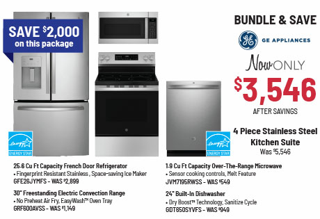 Bundle & Save - GE Appliances - 4 Piece Stainless Steel Kitchen Suite Was $5,546, Now Only $3,546 After Savings
