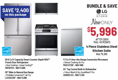 Bundle & Save - LG Studio - 4 Piece Stainless Steel Kitchen Suite Was $8,396, Now Only $5,996 After $500 Mail-In Rebate Savings