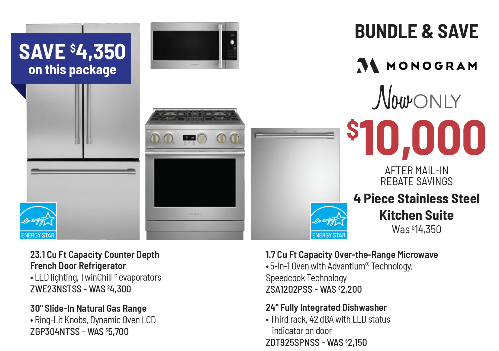 Bundle & Save - Jennair - 4 Piece Stainless Steel Kitchen Suite Was $10,096, Now Only $8,582* *After Instant Savings