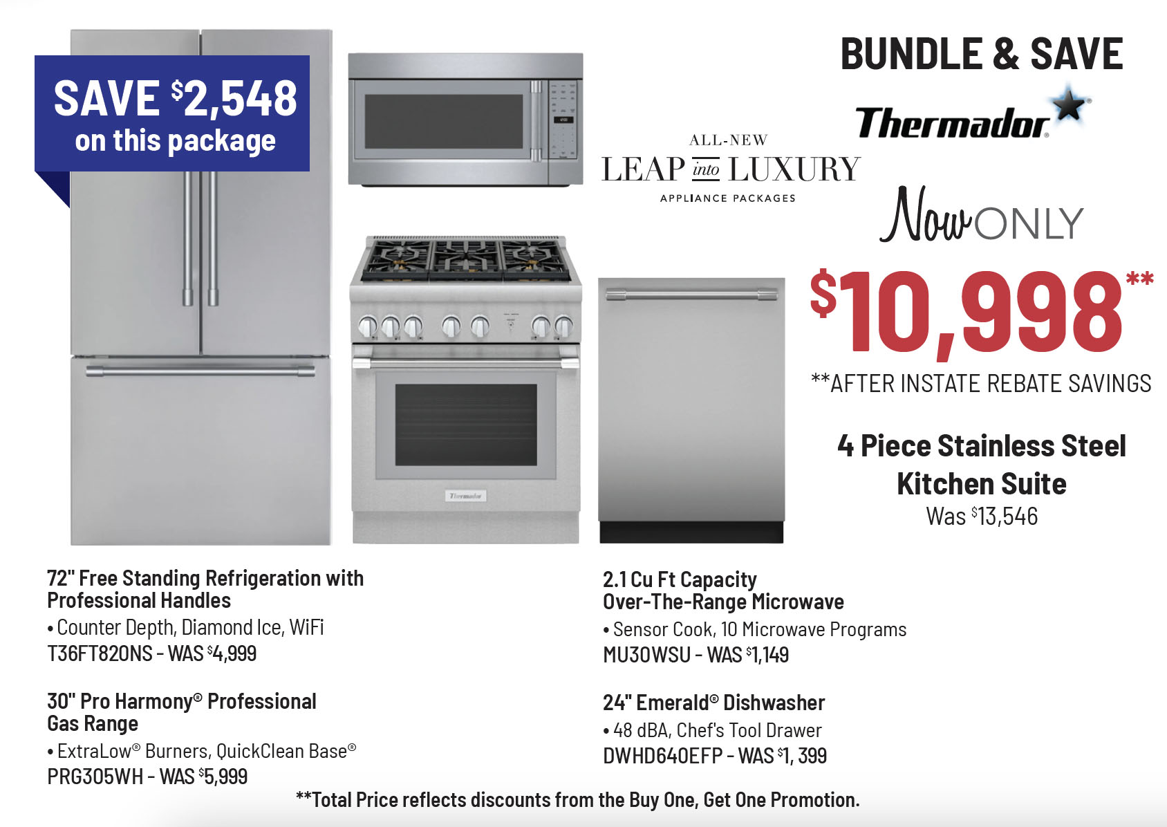 Bundle & Save - Thermador - 4 Piece Stainless Steel Kitchen Suite Was $13,846, Now Only $9,948* *After Mail-In Rebate