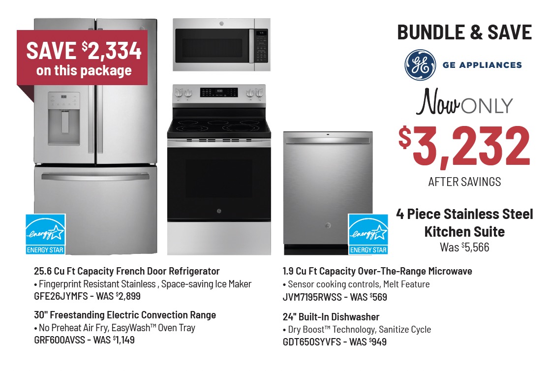 Bundle & Save - GE Appliances - 4 Piece Stainless Steel Kitchen Suite Was $5,226, Now Only $3,314* *After Savings