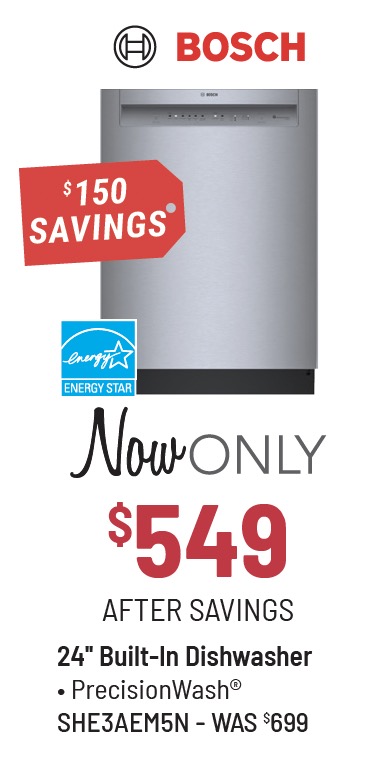 Bosch Model SHE3AEM5N Dishwasher Now Only $549 After $150 Savings