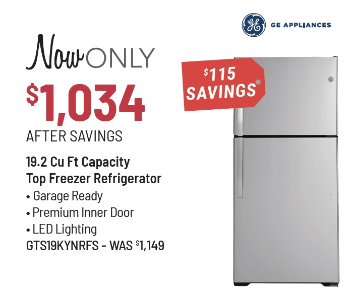 GE® 30 in. 19.2 Cu. Ft. Fingerprint Resistant Stainless Steel Top Freezer Refrigerator - Now only $1,034