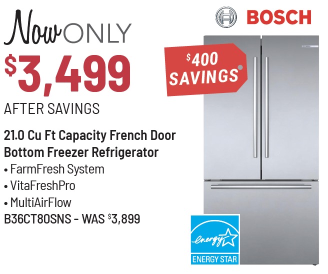 Bosch® 800 Series 36 in. 20.8 Cu. Ft. Black Stainless Steel Counter Depth French Door Refrigerator - now only $3,499