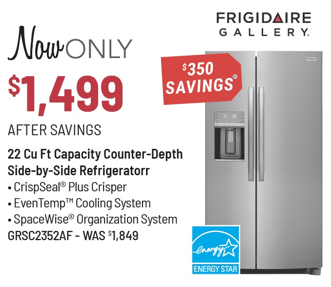 Frigidaire Gallery® 36 in. 22.3 Cu. Ft. Stainless Steel Counter Depth Side-by-Side Refrigerator - now only $1,499