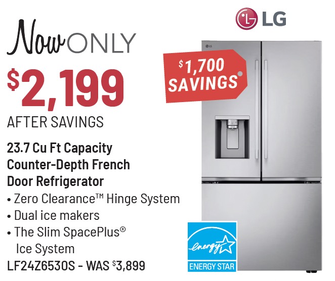 LG 36in. 23.7 Cu. Ft. PrintProof™ Stainless Steel Counter Depth MAX™ with Zero Clearance™ French Door Refrigerator - now only $2,199
