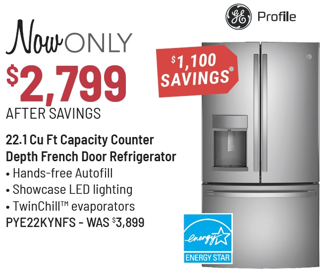 GE Profile™ 36 in. 22.1 Cu. Ft. Fingerprint Resistant Stainless Steel Counter Depth French Door Refrigerator - now only $2,799