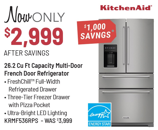 KitchenAid® 36 in. 26.2 Cu. Ft. PrintShield™ Stainless Steel French Door Refrigerator - now only $2,999