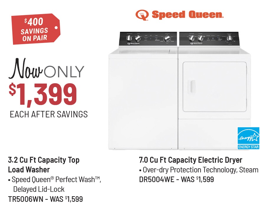 Speed Queen® TR5 3.2 Cu. Ft. White Agitator Top Load Washer - now only $1,399