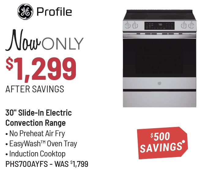 GE Profile™ 30 in. Fingerprint Resistant Stainless Steel Smart Slide In Induction Range with No Preheat Air Fry and EasyWash™ Oven Tray - now only $1,299
