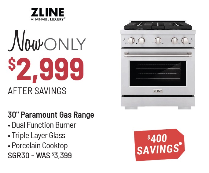 ZLINE 30 in. Satin Stainless Steel Gas Rangetop - now only $2,999