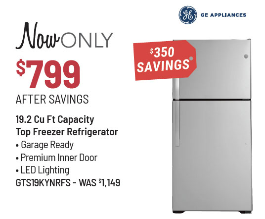 GE Appliances Model GTS19KGNRWW Refrigerator Was $949, Now Only $699 After $250 Savings