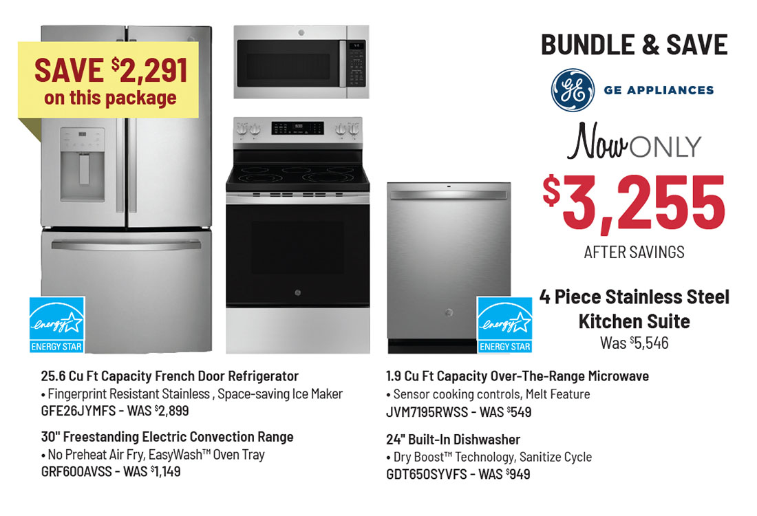 Bundle & Save - GE Appliances - 4 Piece Stainless Steel Kitchen Suite Was $5,226, Now Only $3,266 After Savings