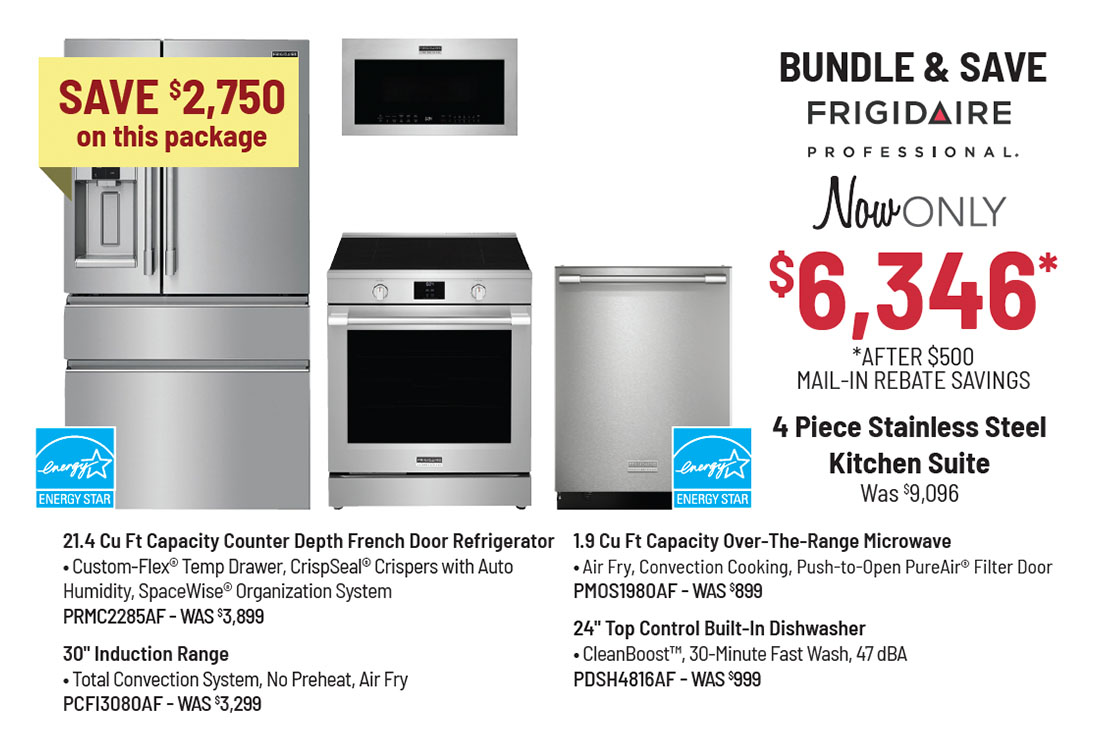 Bundle & Save - Bosch - 4 Piece Stainless Steel Kitchen Suite Was $9,796, Now Only $7,741 After $500 Mail-In Rebate Savings