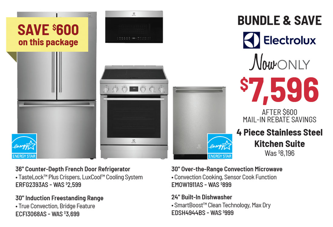 Bundle & Save - Electrolux - 4 Piece Stainless Steel Kitchen Suite Only $7,796 After Savings