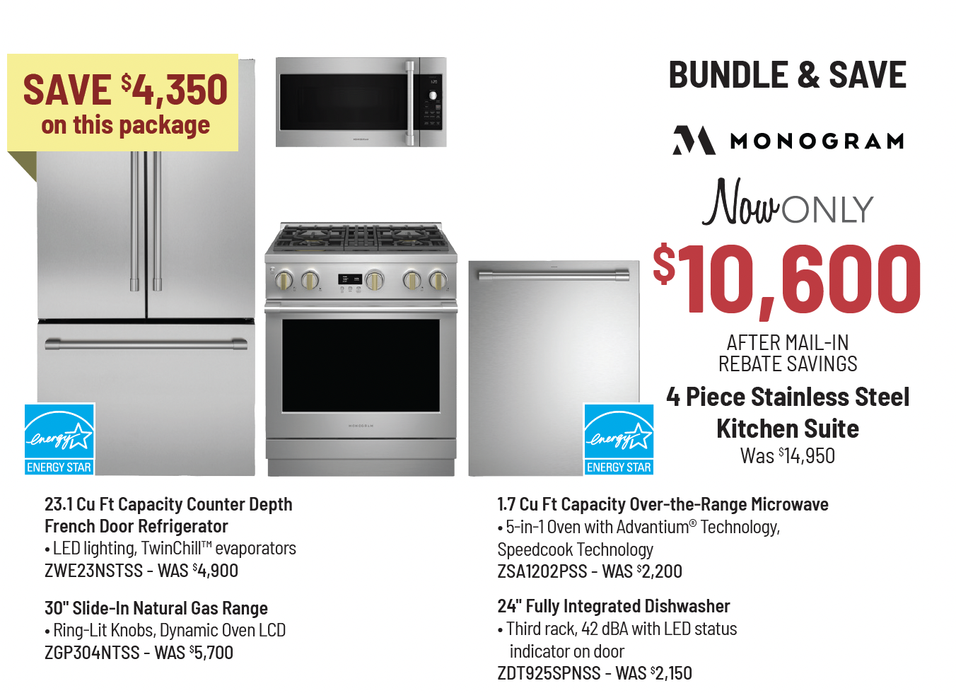 Bundle & Save - Jennair - 4 Piece Stainless Steel Kitchen Suite Was $10,096, Now Only $8,582* *After Instant Savings