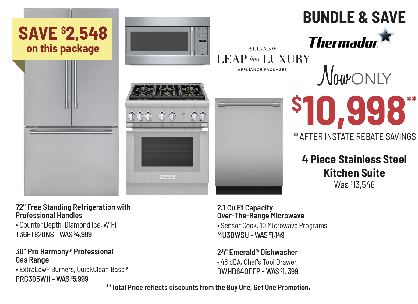 Bundle & Save - Thermador - 4 Piece Stainless Steel Kitchen Suite Was $13,846, Now Only $9,948* *After Mail-In Rebate