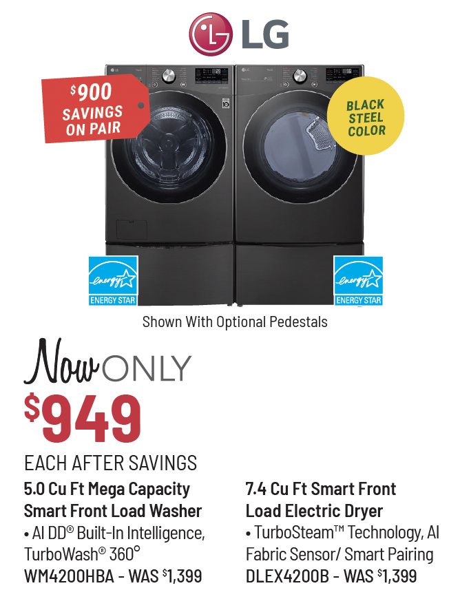 Electrolux Model ELFW7637AW Washer & Model ELFE7637AW Dryer Was $1,249 Each, Now Only $899 Each After Savings. $700 Savings on the Pair.
