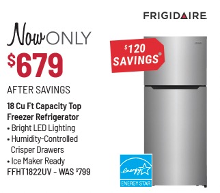 Frigidaire® 28 in. 17.6 Cu. Ft. Brushed Steel Top Freezer Refrigerator
