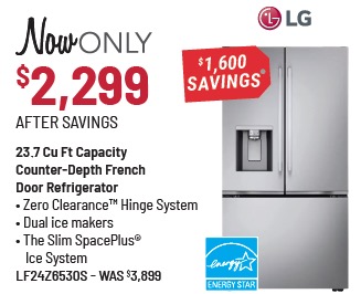 LG 36 in. 23.7 Cu. Ft. PrintProof™ Stainless Steel Counter Depth MAX™ with Zero Clearance™ French Door Refrigerator