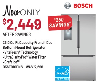 Bosch 100 Series 36 in. 26.0 Cu. Ft. Stainless Steel French Door Refrigerator