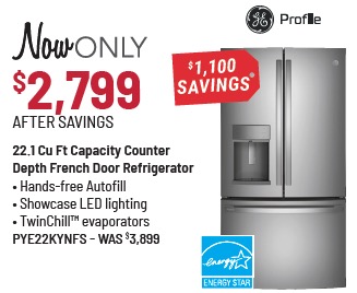 GE Profile™ 36 in. 22.1 Cu. Ft. Fingerprint Resistant Stainless Steel Counter Depth French Door Refrigerator