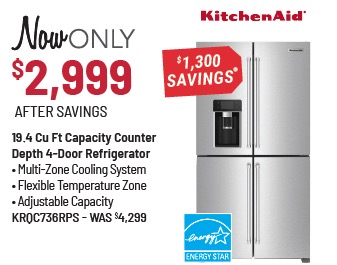 KitchenAid® 36 in. 19.4 Cu. Ft. Fingerprint Resistant Stainless Steel Counter Depth French Door Refrigerator