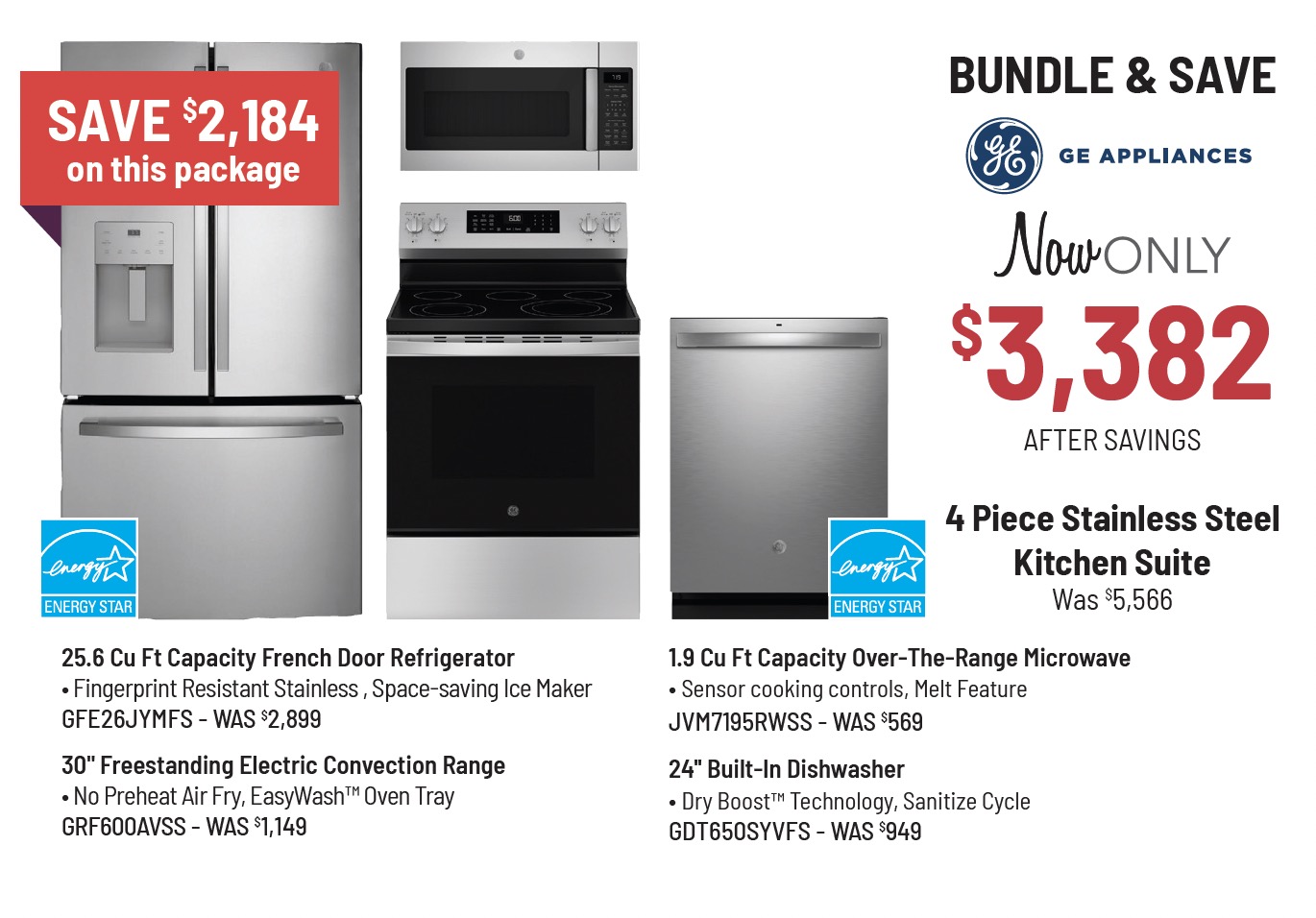 Bundle & Save - GE Appliances - 4 Piece Stainless Steel Kitchen Suite