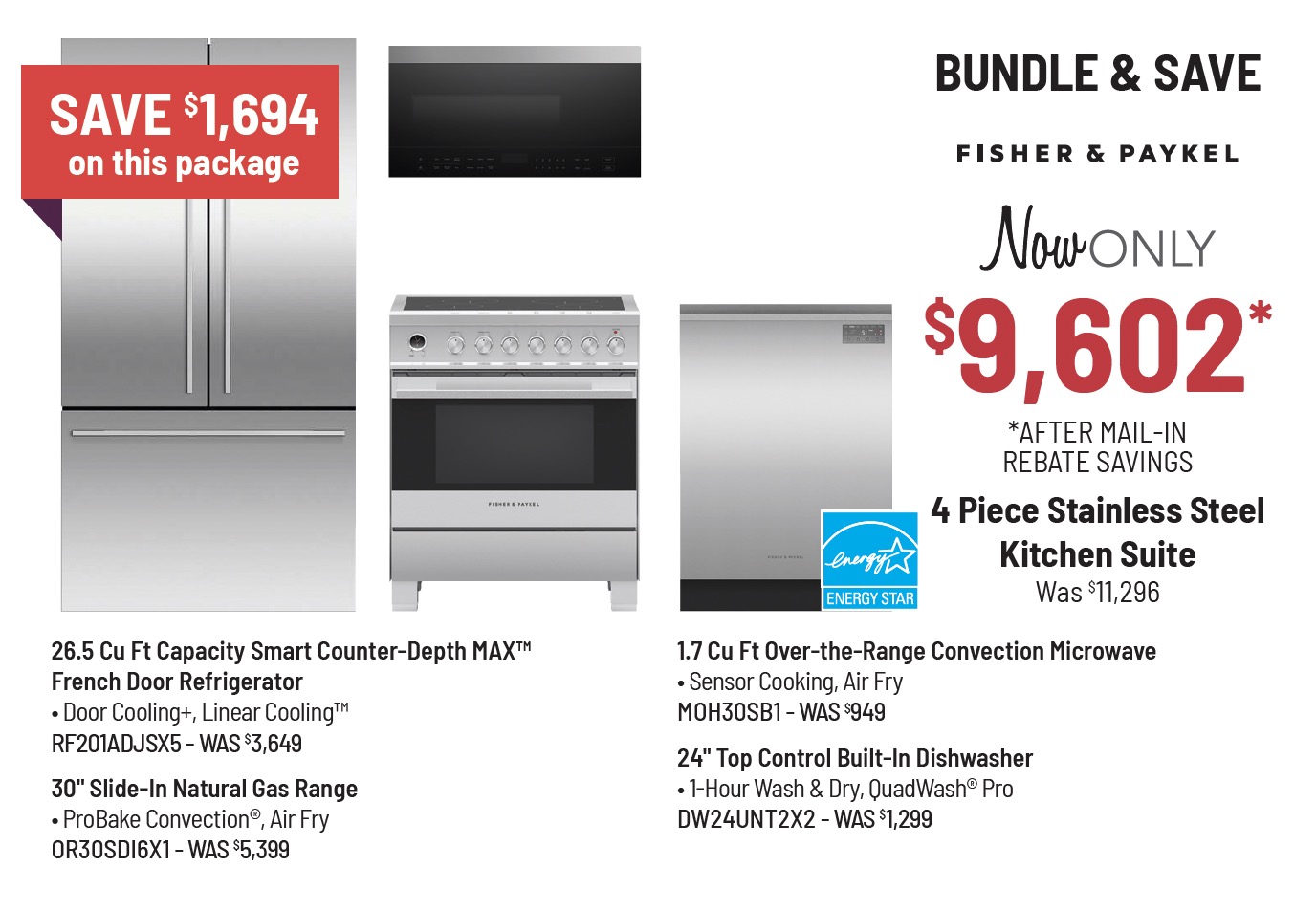 Bundle & Save - Fisher and Paykel - 4 Piece Stainless Steel Kitchen Suite