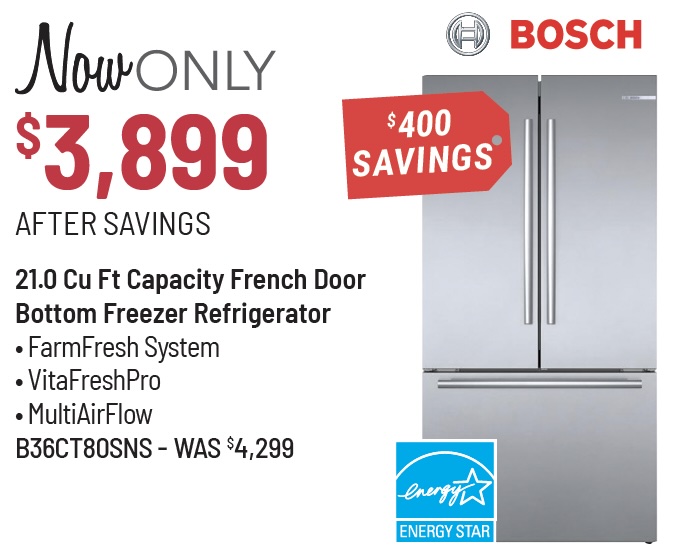 Bosch® 800 Series 36 in. 20.8 Cu. Ft. Easy Clean Stainless Steel Counter Depth Bottom Freezer Refrigerator