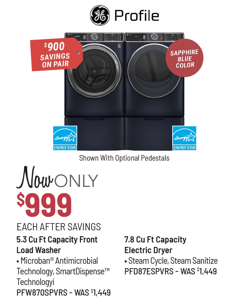 Electrolux Model ELFW7637AW Washer & Model ELFE7637AW Dryer Was $1,249 Each, Now Only $899 Each After Savings. $700 Savings on the Pair.