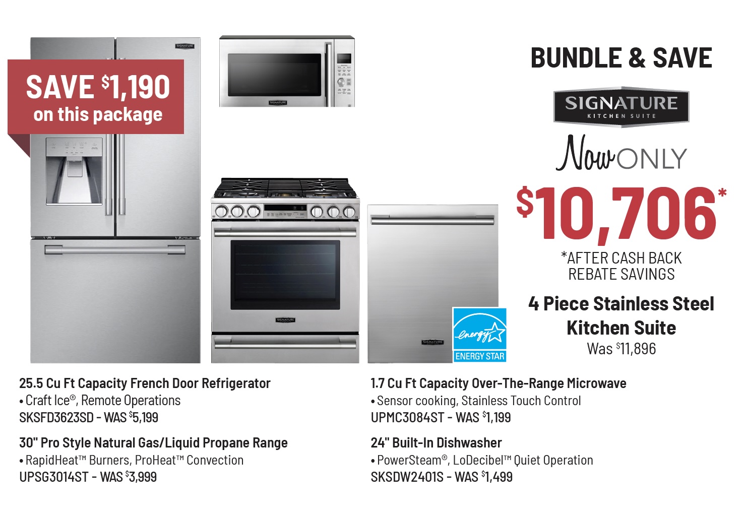 Bundle & Save - Jennair - 4 Piece Stainless Steel Kitchen Suite Was $10,096, Now Only $8,582* *After Instant Savings