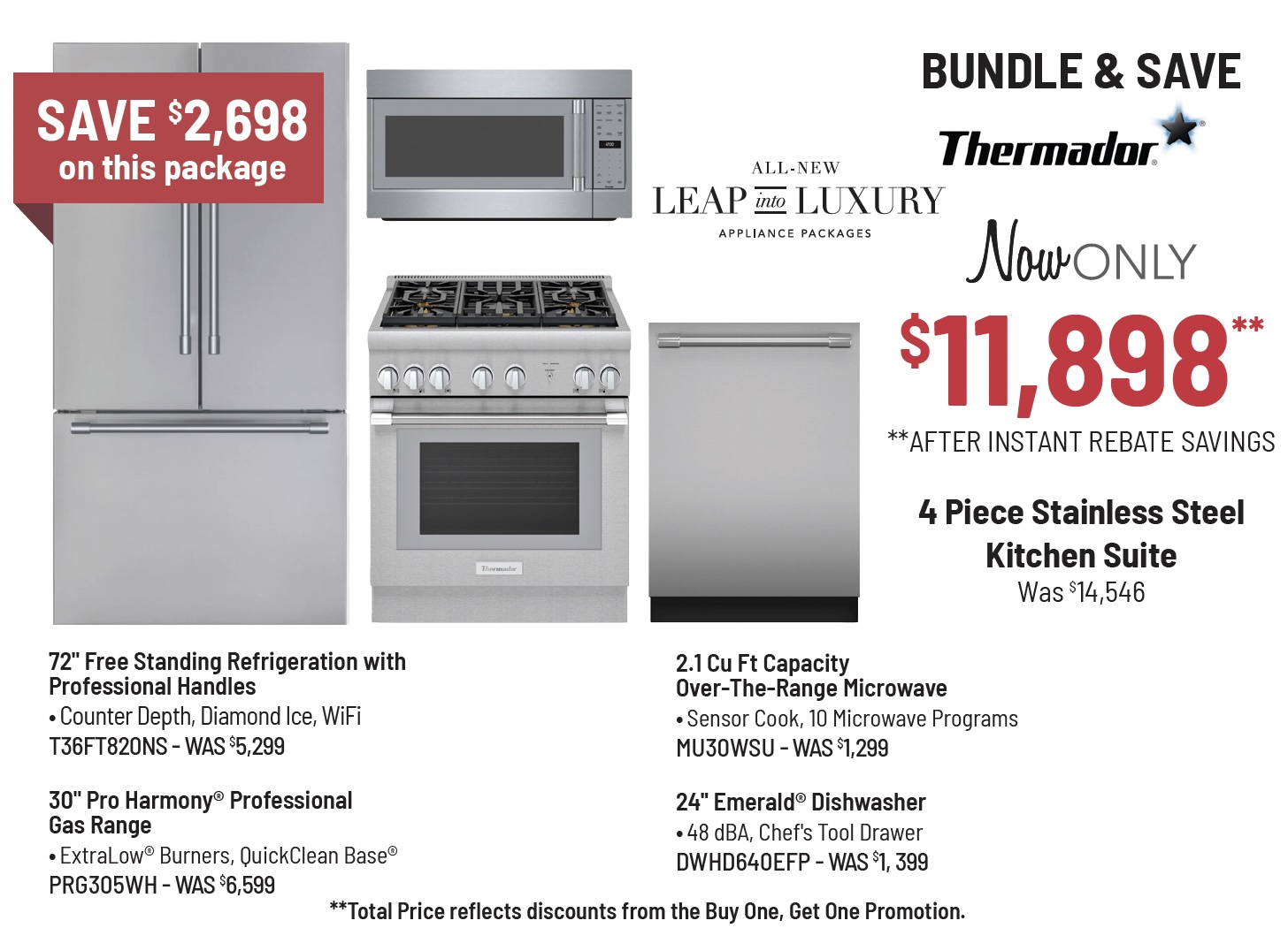 Bundle & Save - Thermador - 4 Piece Stainless Steel Kitchen Suite Was $13,846, Now Only $9,948* *After Mail-In Rebate