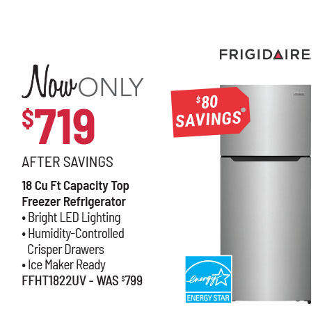 Frigidaire® 18 Cu Ft Capacity Top Freezer Refrigerator