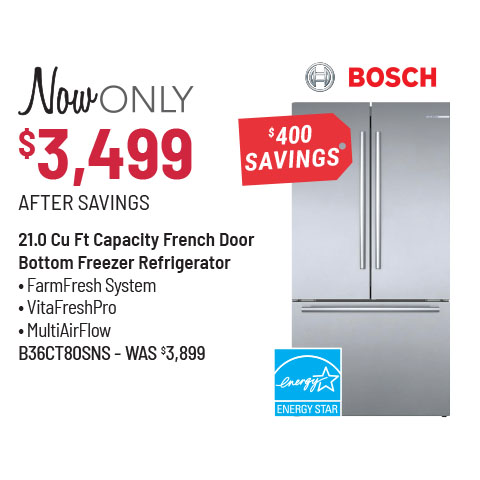 Bosch® 21.0 Cu Ft Capacity French Door Bottom Freezer Refrigerator
