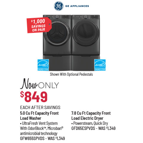 GE Appliances 5.0 Cu Ft Capacity Front Load Washer & 7.8 Cu Ft Capacity Front Load Electric Dryer Laundry Pair