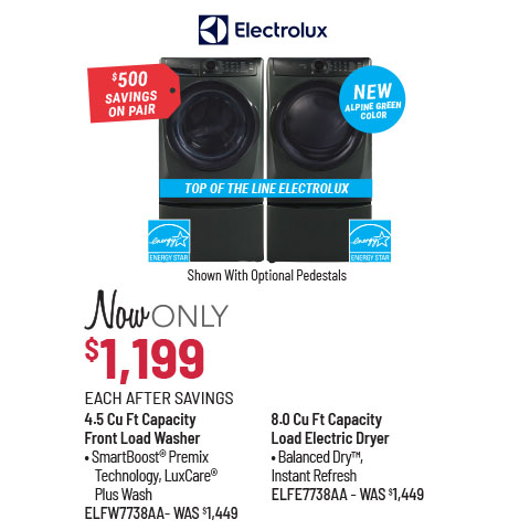 Electrolux 4.5 Cu Ft Capacity Front Load Washer & 8.0 Cu Ft Capacity Load Electric Dryer Laundry Pair
