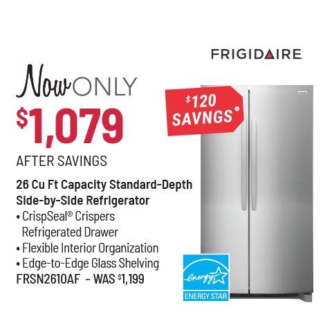 Frigidaire® 26 Cu Ft Capacity Standard-Depth Side-by-Side Refrigerator