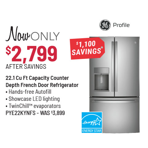 GE Profile™ 22.1 Cu Ft Capacity Counter Depth French Door Refrigerator