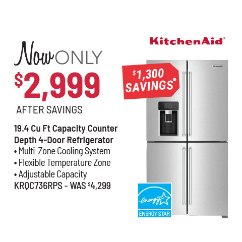 KitchenAid® 19.4 Cu Ft Capacity Counter Depth 4-Door Refrigerator