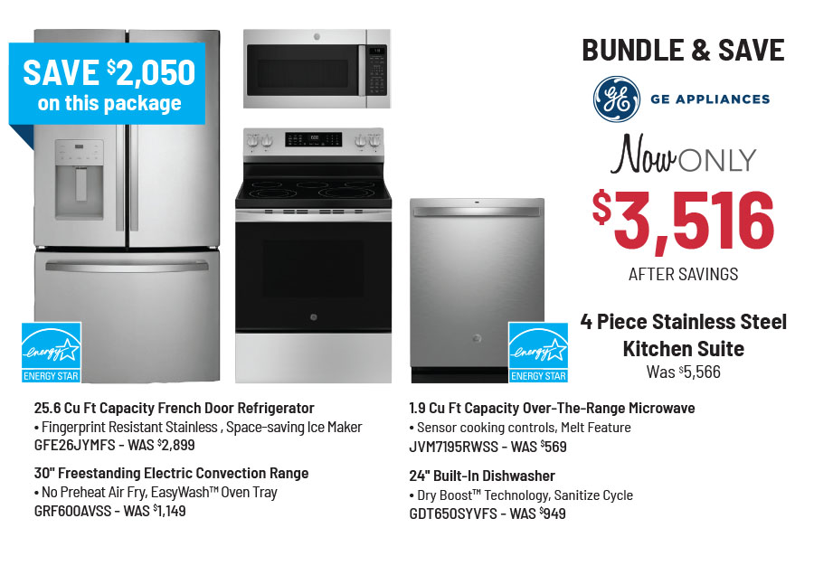 Bundle & Save - GE Appliances - 4 Piece Stainless Steel Kitchen Suite Was $5,566, Now Only $3,516 After Savings