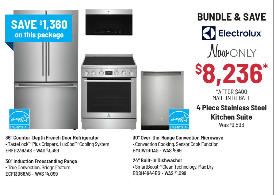 Bundle & Save - Electrolux - 4 Piece Stainless Steel Kitchen Suite Was $9,596, Now Only $8,236 After $400 Mail-In Rebate Savings