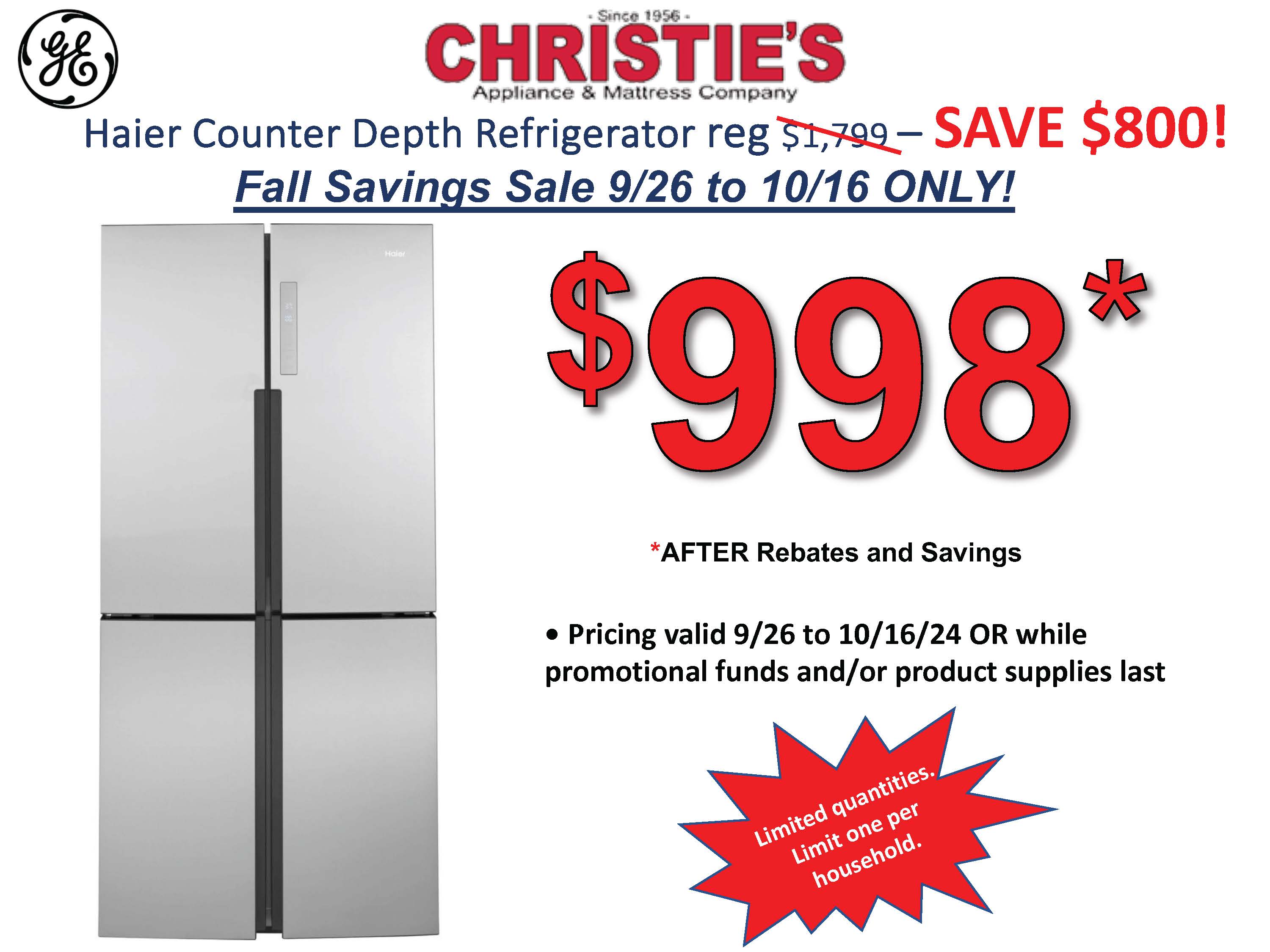 Labor Day - 4 Piece GE Kitchen Package - 8/22 - 9/11 only!