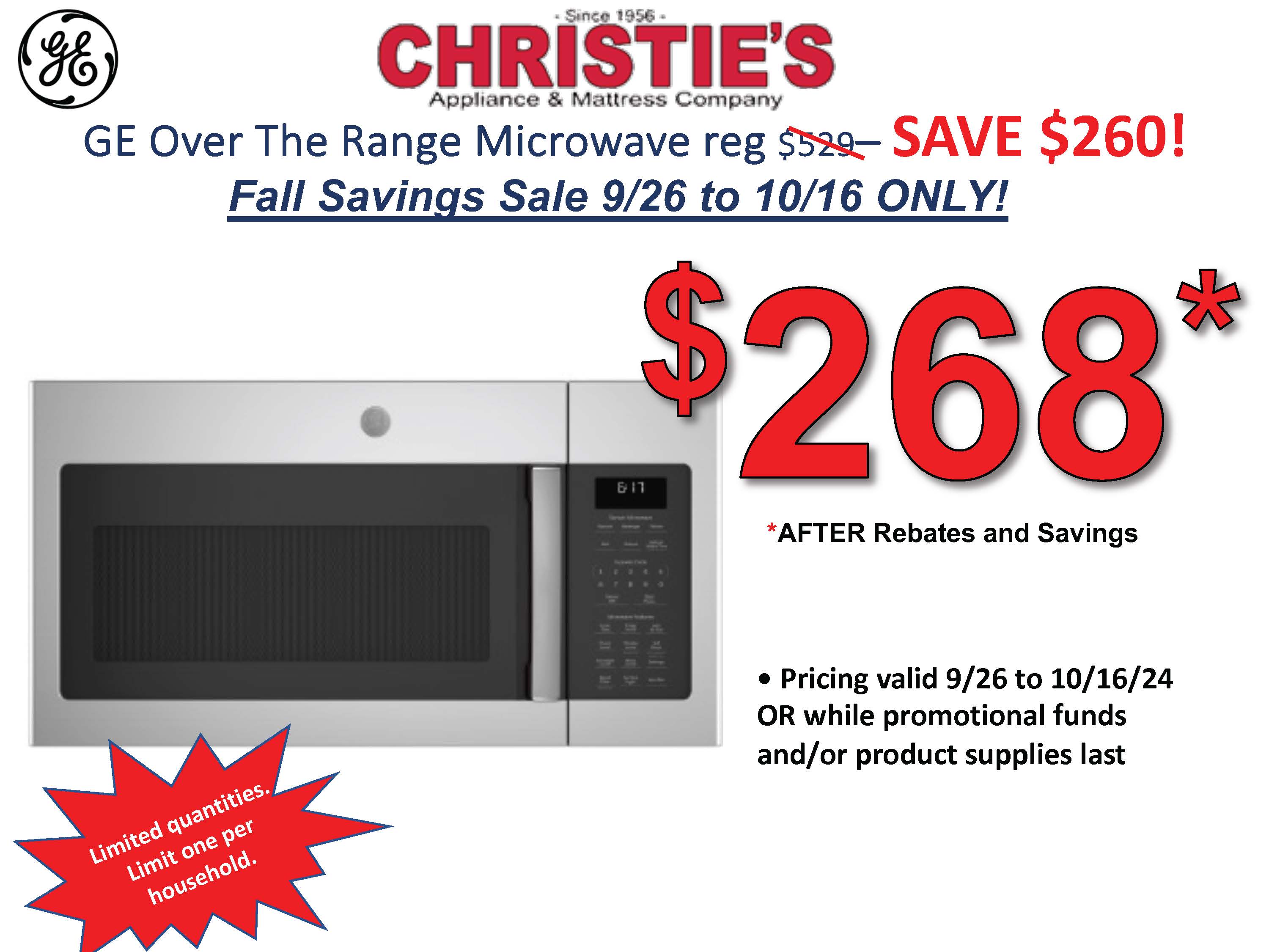Labor Day - 4 Piece GE Kitchen Package - 8/22 - 9/11 only!