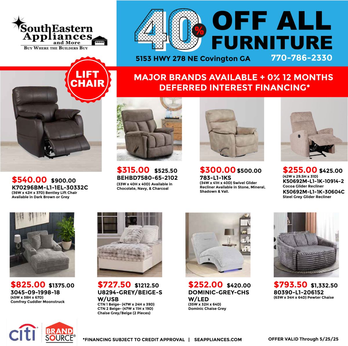 40% Off all Furniture - Major Brands Available